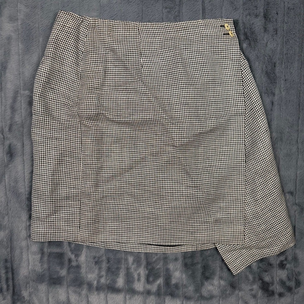 Stephanie Andrews Houndstooth Linen Blend Wrap Skirt Black White Size 10 9087